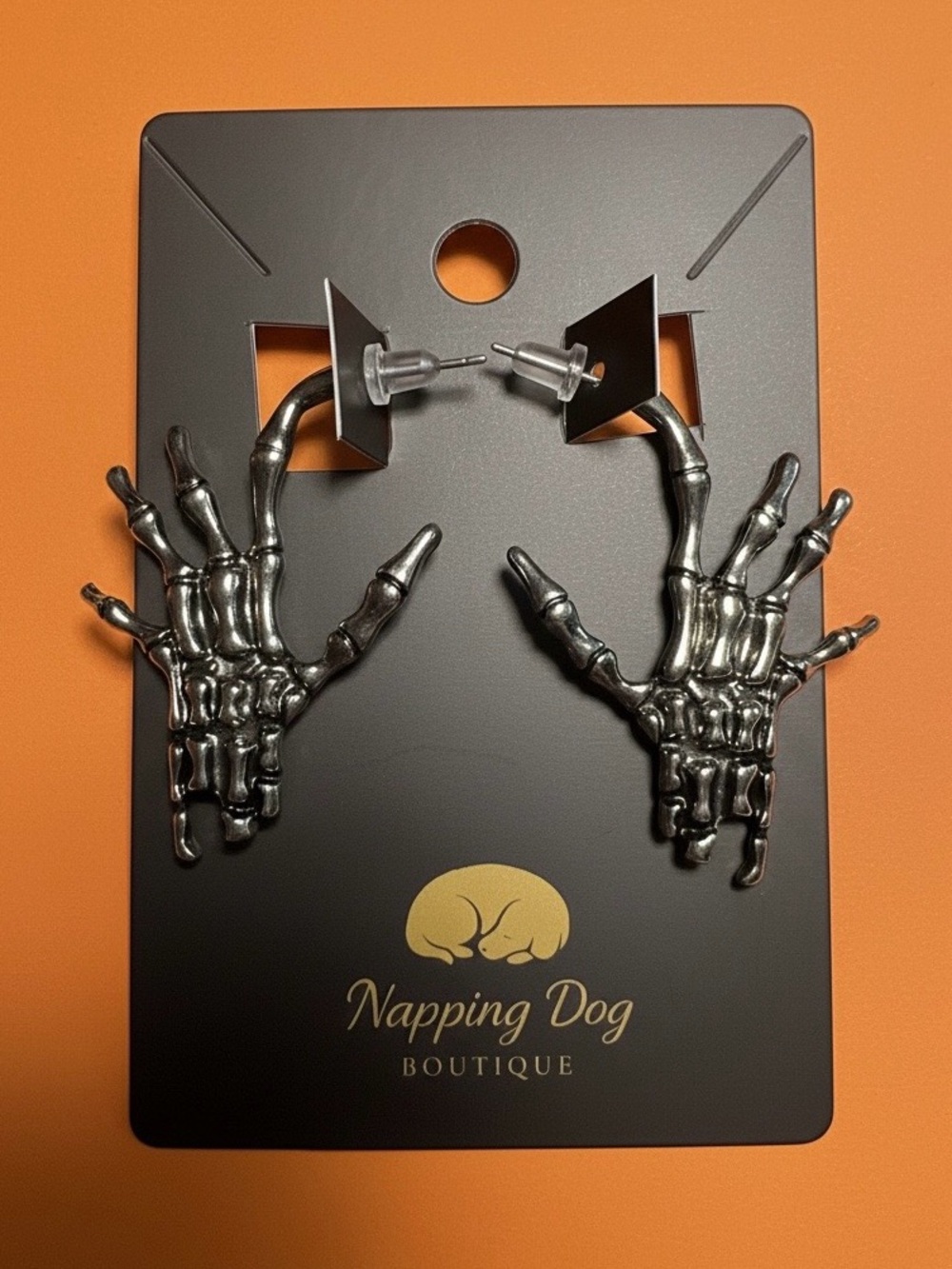 Silver Skeleton Hand Earrings